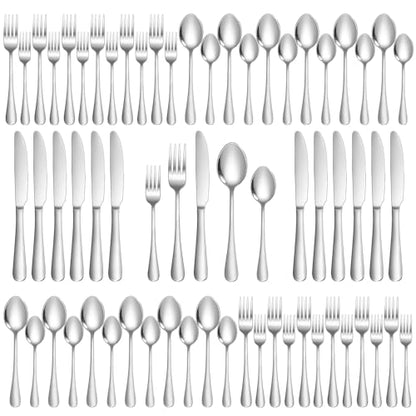 60-Piece Silverware Set for 12, Food Grade Stainless Steel Flatware Set, Mirror Polished Cutlery Utensil Set with Forks, Knives and Spoons, Dishwasher Safe for Home, Restaurant, Wedding and Party Use - size: 60-Piece