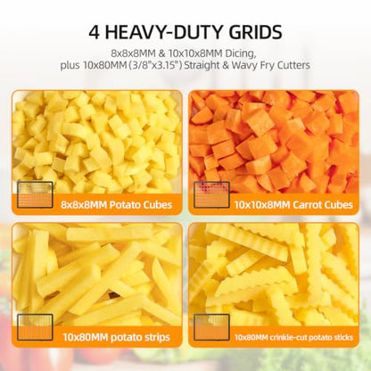 Commercial Electric Vegetable Chopper Dicer Slicer, 300W Food Prep Machine with 4.5" x 3.3" Extra-Large Chute, Stainless Steel Veggie Cutter for Dicing, Slicing, Shredding & Fry Cutting
