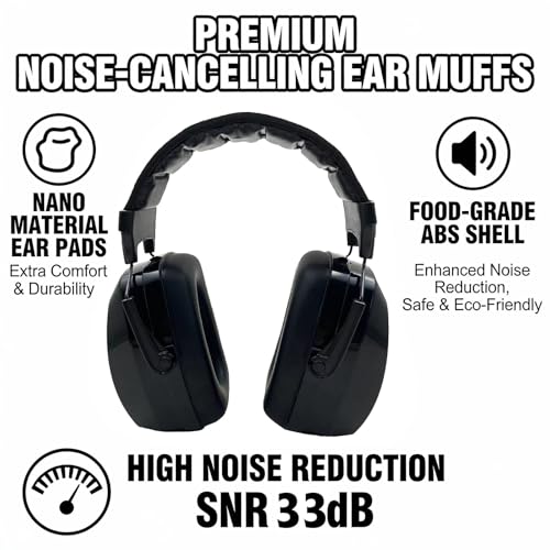 Black Comfortable And Durable Noise Cancelling Headphones For Men For Hunting Shooting Gun Range Mowing Adjustable