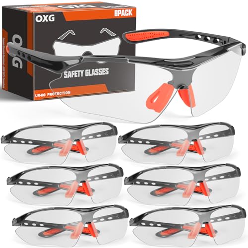 OXG Safety Glasses Bulk for Men Women, ANSI Z87 Safety Glasses UV Protection Protective Eyewear for Construction Woodworking - color: 6p-clear
