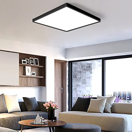 12inch 24W LED Flush Mount Ceiling Light, 3000K Square LED Ceiling Light, Black Flat Panel Lighting for Bedroom, Kitchen, Living Room - color: Warm White, size: Square-Black