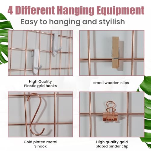 CIKLCIX Wire Wall Grid Panel Set of 4, Photo Display Board & Memo Board - color: Rose Gold, size: 4 Pack