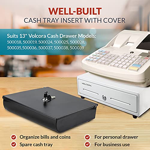 Volcora Cash Drawer Tray with Locking Cover - 11.7 x 10.3 x 2.3 Inch Metal Cash Lock Box with Lid - 4 Bill/5 Coin Money Organizer for Volocara 13" Fully-Removable Cash Drawers - For Business Use - size: 4 Bill 5 Coin