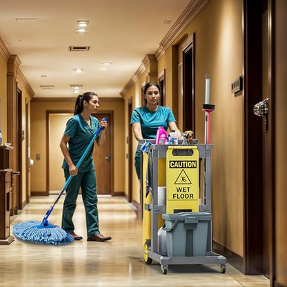 DWVO 3-Tier Janitorial Cart on Wheels, Grey Cleaning Housekeeping Cart - color: Gray