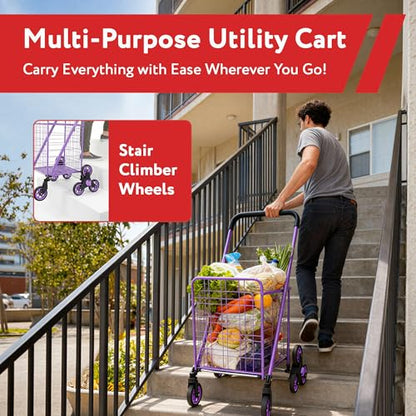 dbest Products Stair Climber Cruiser Cart Shopping Grocery Rolling Folding Laundry Basket on Wheels Foldable Utility Trolley Compact Lightweight Collapsible, Purple - color: Purple, style: Stair Climber