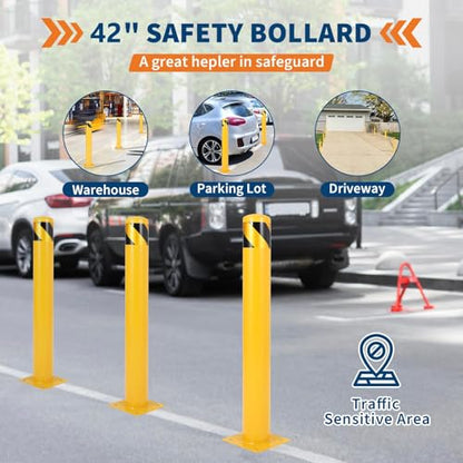 Safety Bollard Traffic Bollard 48 Inch Height Bollard Post, 4.5 Inch Diameter Q235 Steel Bollard Post, 2 Pack Heavy Duty Steel Safety Post for Driveway Parking Lot Garage Traffic Control - size: 48"*4.5"- 2 Pack