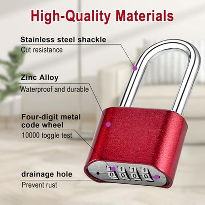 Faburo Combination Lock, 4-Digit Heavy Duty Combo Lock - color: 2pcs-Long-Red
