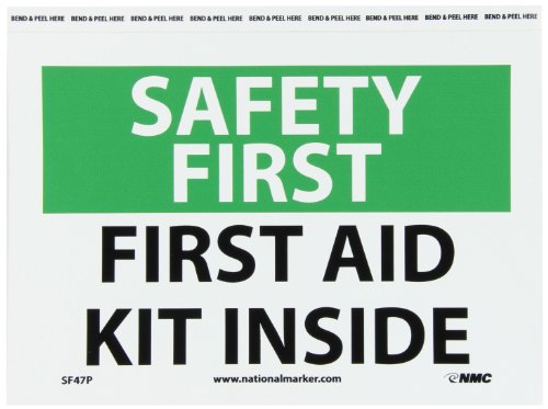 NMC SF47P OSHA Sign, Legend "Safety First - First AID KIT Inside", 10" Length x 7" Height, Pressure Sensitive Vinyl, Black/Green on White - size: 7 x 10, style: PRESSURE SENSITIVE VINYL .0045