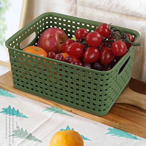 Plastic Kitchen Basket, Woven Storage Baskets, 6 Packs Deep Green - color: Deep Green