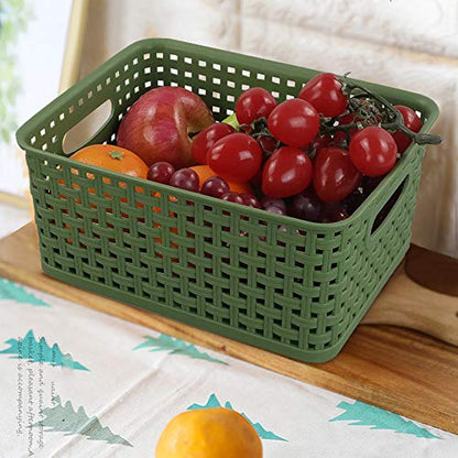 Plastic Kitchen Basket, Woven Storage Baskets, 6 Packs Deep Green - color: Deep Green