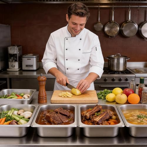 Dyna-Living Steam Table Pan 1/2 Half Size 4 Inch Deep Pan 4 Pack Hotel Pans - color: Without Lids, size: 4 Inch Deep