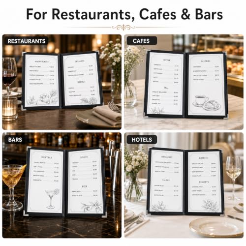 WOPPLXY 2 Pack Menu Covers, 8.5" x 11" Transparent Menu Covers, 6 Page 12 View Restaurant Menu Covers Menu Books Holder Fits A4 Size Paper, Menu Folder Menu Sleeves for Restaurant Bar Cafe