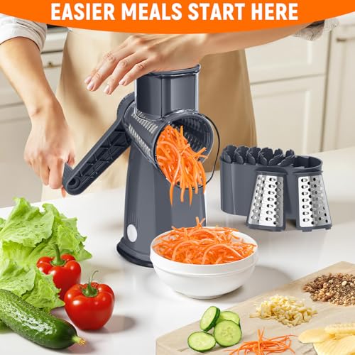 Rotary Cheese Grater Hand Crank, 5-in-1 Vegetable Chopper Spiralizer Slicer - color: Gray