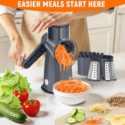 Rotary Cheese Grater Hand Crank, 5-in-1 Vegetable Chopper Spiralizer Slicer - color: Gray
