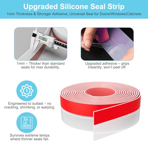 Elvone Weather Stripping Door Seal, 20ft Adhesive Silicone Strip, Clear - color: Clear, size: 20 ft x 1 in