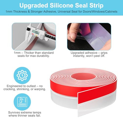 Elvone Weather Stripping Door Seal, 20ft Adhesive Silicone Strip, Clear - color: Clear, size: 20 ft x 2 in
