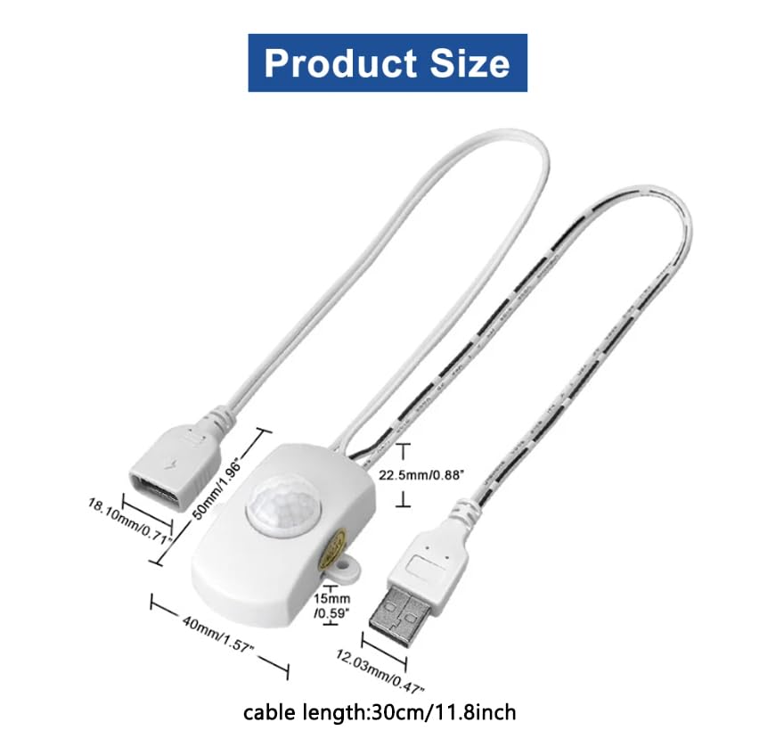 PIR Motion Sensor Switch, 5‑24V 2A Mini USB Motion Sensor - color: White