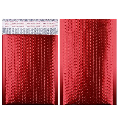 Metallic Matte Red Bubble Mailers Mailing Padded Envelopes 10.5x16 Inch- Self-seal Closure Bubble Shipping Bag 25pcs - color: Red, size: 10.5x16" 25pc