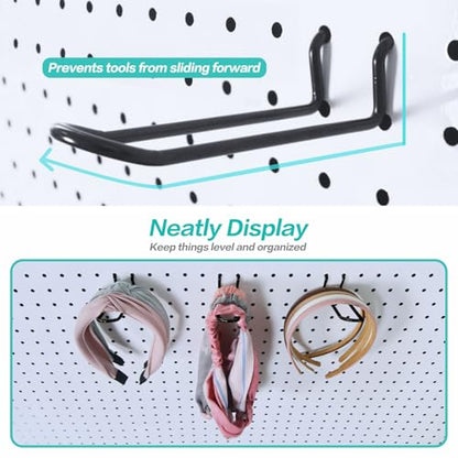 Pegboard Dual-arm Hooks - 16pcs Heavy Duty Tool Hanging Holders (Black, 4") - color: Black, size: 4 Inch