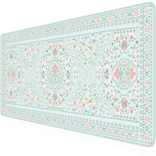 HAOCOO Light Green Floral Desk Pad, 35.4" x 15.7" Mousepad for Home Decor - color: Mint Green, size: 35.4" x 15.7"