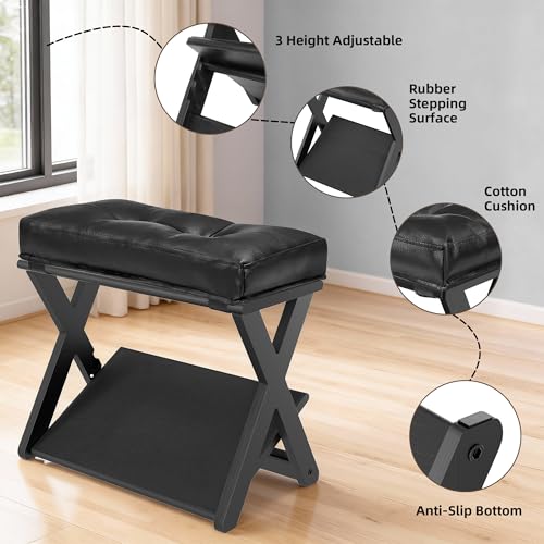 Adjustable Foot Rest Under Desk at Work, Wooden Footrest - color: Dark Black