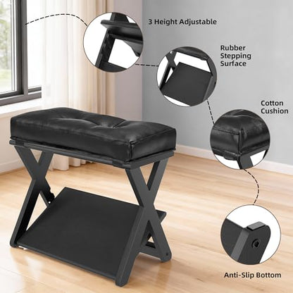 Adjustable Foot Rest Under Desk at Work, Wooden Footrest - color: Dark Black