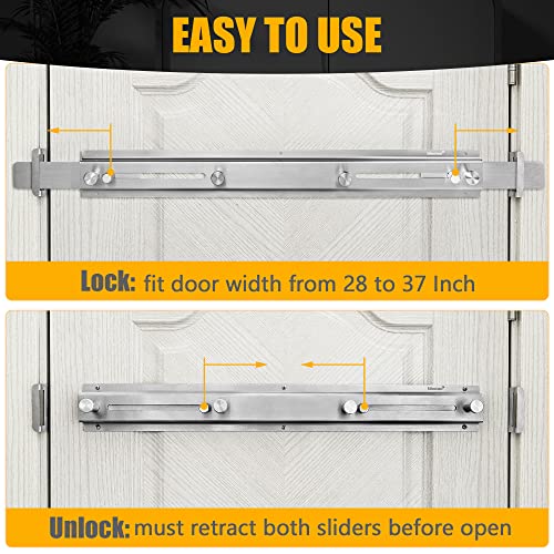 Door Barricade Bar with Door Hook Door Hanger (SUS) Patented Design for Security Reinforcement and Home Protection. Stop House Invasion and Intruder on Front Door, Bathroom and Bedroom. Childproof. - color: Stainless Steel