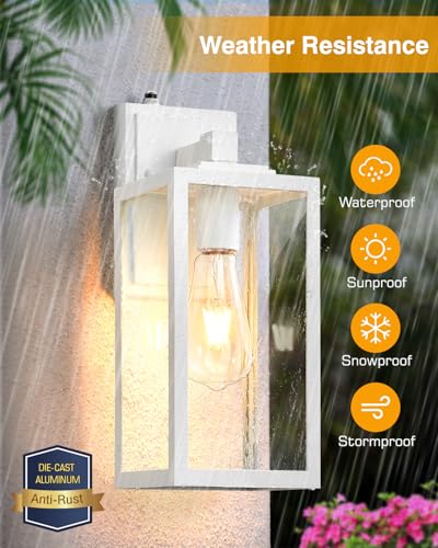 VIANIS Large Dawn to Dusk Outdoor Light Fixture, Easy to Install, Hardwired - color: White, size: Tall Dusk to Dawn 1-Pack