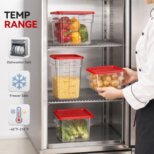 4 Pack Food Storage Containers with Red Lids, 22.0 Qt - Square, Clear, Polycarbonate, for Restaurant Commercial Kitchen and Home party - color: 22.0 Qt-Red Lids