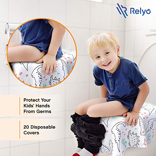 Relyo Disposable Toilet Seat Cover for Travel – 20 Pack with Covers Wrapped in Sets of 2, Non-Flushable Liners, Fits Most Seats – Kids, Toddlers, Adults (Dinosaurs, 20) - color: Dinosaurs