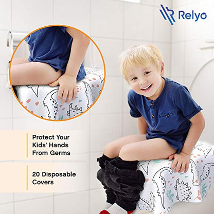 Relyo Disposable Toilet Seat Cover for Travel – 20 Pack with Covers Wrapped in Sets of 2, Non-Flushable Liners, Fits Most Seats – Kids, Toddlers, Adults (Dinosaurs, 20) - color: Dinosaurs