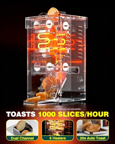 WantJoin Commercial Burger Machine - 1000 Slices/H, Automatic Commercial Conveyor Toaster, Pro EGO Temp Control Vertical Contact, Evenly Heating Adjustable Thickness for Hamburger Bun 1500W