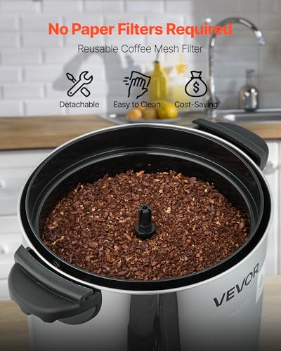 VEVOR Commercial Coffee Urn, 40 Cup 6 L Hot Beverage Dispenser with Dripless Faucet, Quick-Brewing Commercial Coffee Maker, with Stainless Steel Liner, for Catering, Business, Church & Restaurant - size: 40Cup