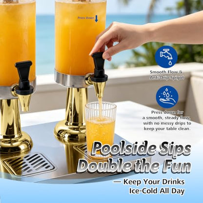 1.6 Gallon Drink Dispenser with Stainless Steel Stand & Ice Core - color: Gold