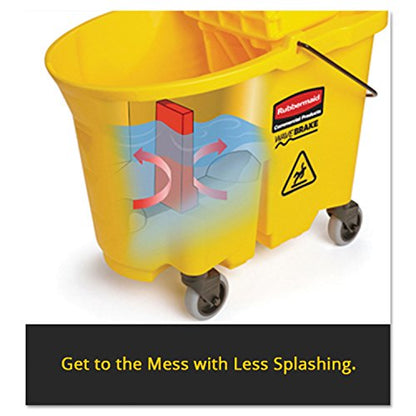 Rubbermaid Commercial Products WaveBrake 35 QT Side-Press Mop Bucket and Wringer Combo on Wheels Brown for Heavy-Duty Floor Cleaning - color: Brown