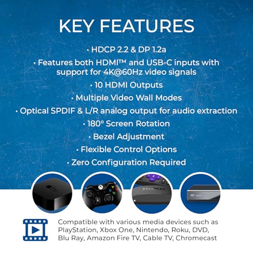 OREI 3x3 HDMI/USB-C Video Wall Controller 4K with RS-232, Audio Extract