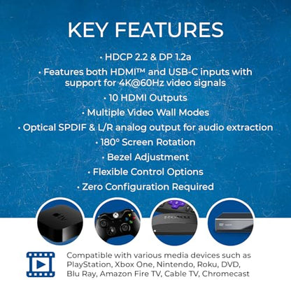 OREI 3x3 HDMI/USB-C Video Wall Controller 4K with RS-232, Audio Extract
