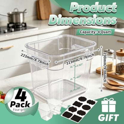 4 Pack 8QT Commercial Clear Food Storage Containers with Lid, NSF - color: Green, size: 8Qt-4 Pack