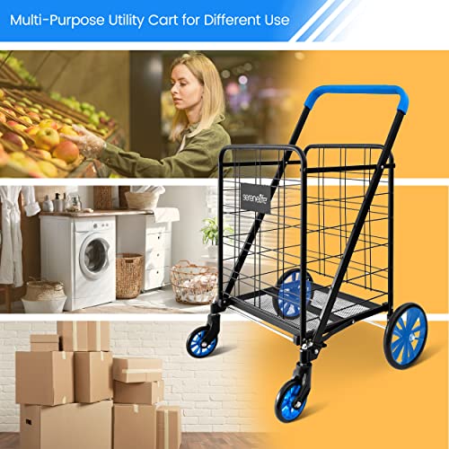 SereneLife Shopping Cart - Swivel Front Wheels, Portable and Collapsible Design, with Detachable Basket, Ideal for Grocery, Laundry, and Shopping, 110 lbs Weight Capacity