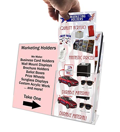 Marketing Holders 2 Pack Acrylic Sign Holder 11" x 8.5" Signs with 4" Trifold Slot Slant Back Side Load Clear Tabletop Display for Specials and Promo in Delis Bars and Restaurants - size: 11"w x 8.5"h with Tri Fold Pocket