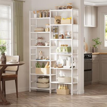 Homykic 72.5” Tall Bamboo Bookshelf White, 6-Tier Double Wide Open Bookcase - color: White, size: Double Wide