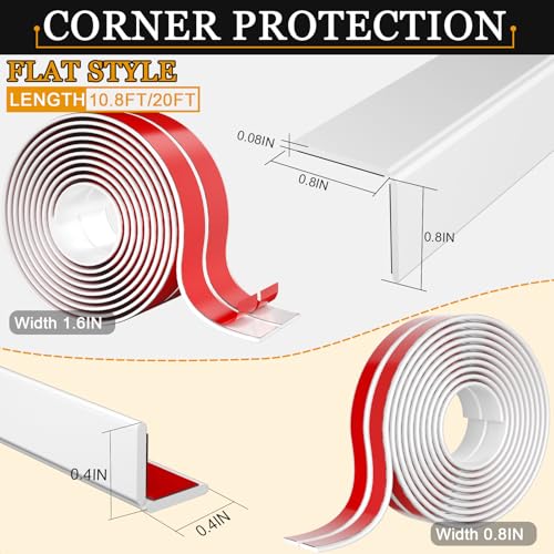 Wall Corner Protector Self-Adhesive Flexible – Durable Rubber, Furniture Edge Guard, Easy to Install, White, Prevents Wall Damage, Ideal for Home or Office Use - size: 0.8in×10.8ft
