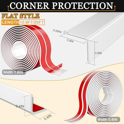 Wall Corner Protector Self-Adhesive Flexible – Durable Rubber, Furniture Edge Guard, Easy to Install, White, Prevents Wall Damage, Ideal for Home or Office Use - size: 1.6in×10.8ft