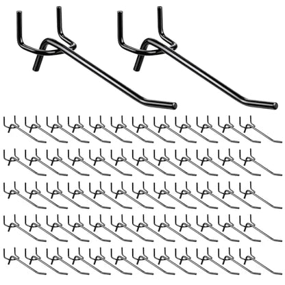 100 Pcs 4 Inch Peg Board Shelving Hooks, Black Pegboard Hooks, Heavy Duty Wall Display Hook Bulk for 1/8 and 1/4 Pegboard, for Garage Storage, Craft Organizing, Kitchen, Store