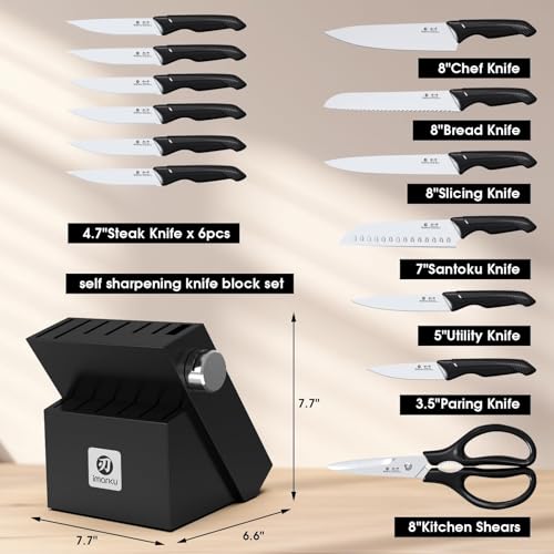 imarku 14-Piece Japanese High-Carbon Stainless Steel Knife Set, Black - color: Black, size: 14 Pcs