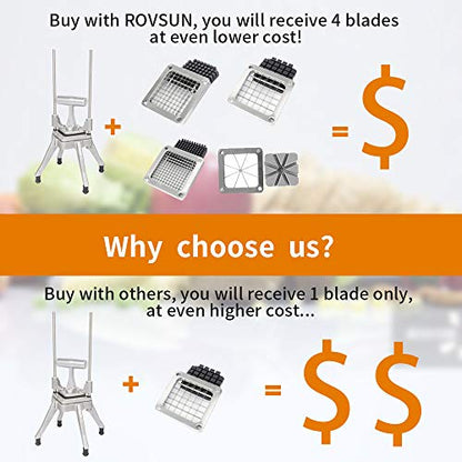 ROVSUN Commercial Vegetable Chopper French Fry Cutter with 4 Sizes Blades, Potato Dicer Slicer Fruit Chopper Stainless Steel for Restaurant, Home & Kitchen, 1/2", 3/8", 1/4" & 8-Wedge Blades - size: Hand Pressure Style