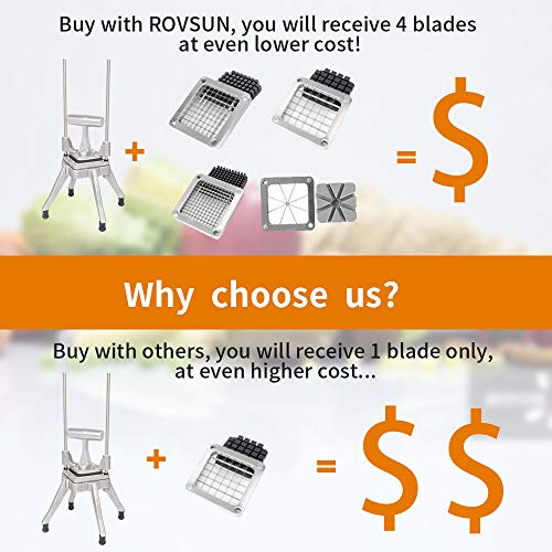 ROVSUN Commercial Vegetable Chopper French Fry Cutter with 4 Sizes Blades, Potato Dicer Slicer Fruit Chopper Stainless Steel for Restaurant, Home & Kitchen, 1/2", 3/8", 1/4" & 8-Wedge Blades - size: Hand Pressure Style
