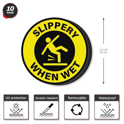 Slippery When Wet Stickers 12 Inch Self-Adhesive Removable Vinyl Caution Wet Floor Safety Signs Waterproof Warning Decals for Indoor Outdoor 10 PCS (Pack of 2) - size: 12 Inch (Pack of 2)