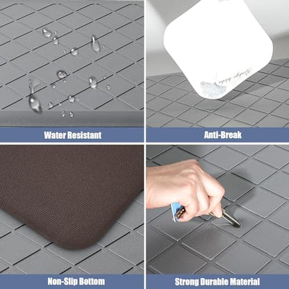 Cushioned Kitchen Mat 2 PCS, Anti Fatigue Kitchen Rugs, Heavy Duty Non-Skid, Ergonomic Comfort Foam Kitchen Floor Mat for Home, Office, Sink, Laundry - Grey - color: Grey
