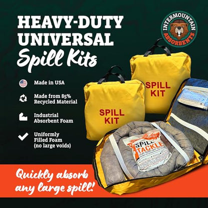 Intermountain Absorbents Universal Spill Kits - Professional Spill Kits for Water & Oil Spill with Yellow Spill Kit Bag, 4 Absorbent Socks, 10 Universal Spill Absorbent Pads, 2 lb Spill Tackle, 1 Pack - style: 1 Pack